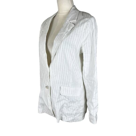 Evereve Taylor Ivory PinStripe Blazer Jacket Linen Blend Size Small - Picture 6 of 8